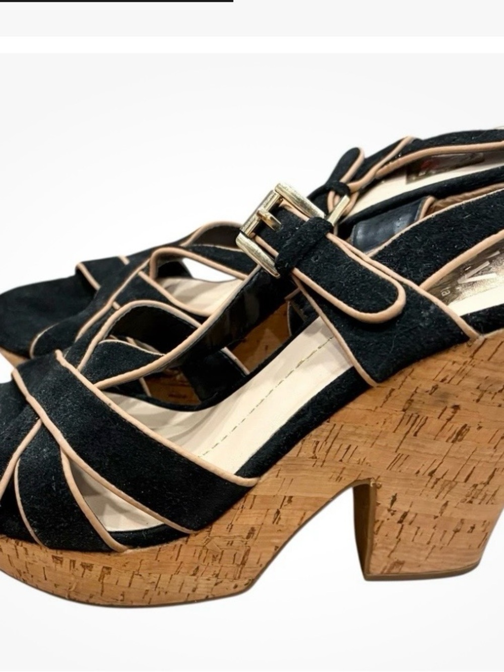 Dolce Vita Black Suede Platform Sandals with Beige Trim